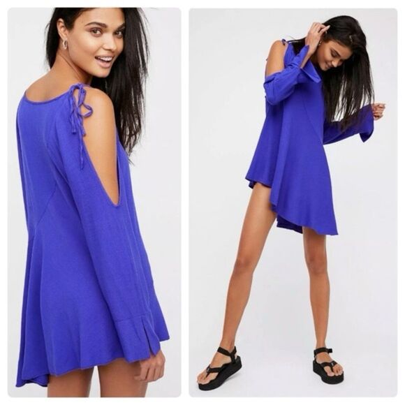Free People Clear Skies Cold Shoulder Tunic Dress Purple Size M Asymmetrical - Picture 1 of 10
